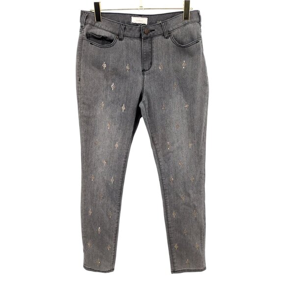 Sundance Primrose Gray Skinny Jeans Embellished Sequins Size 31 Boho Tapered - Picture 1 of 10